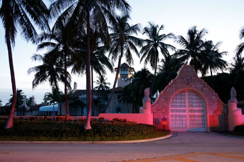 The entrance to former President Donald Trump's Mar-a-Lago estate is seen on Monday evening, August 8. 