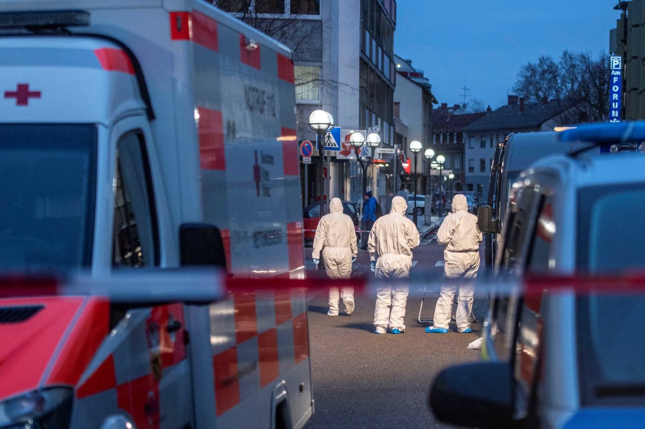 Forensic police work at a crime scene in Hanau on Thursday.
