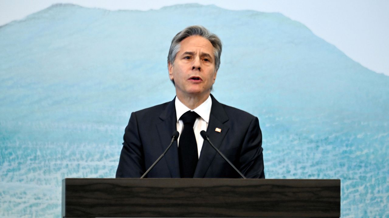 US Secretary of State Antony Blinken speaks at a press conference on April 18. 