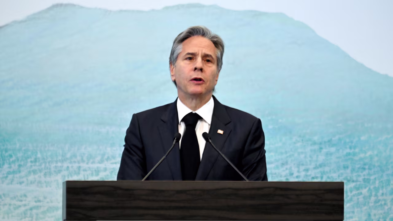 US Secretary of State Antony Blinken speaks at a press conference on April 18. 