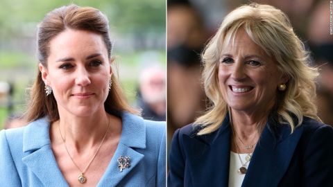 Britain's Catherine, Duchess of Cambridge, left, and First Lady Jill Biden.
