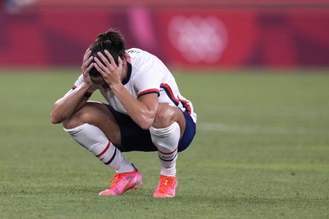 The United States' Carli Lloyd reacts after being defeated 1-0 by Canada.