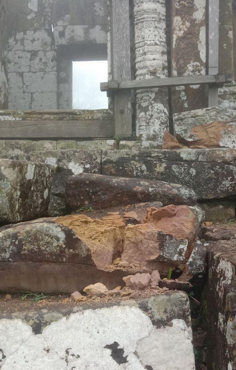 This government handout photo shows damage to Cambodia's Preah Vihear temple, which is a UNESCO world heritage site.