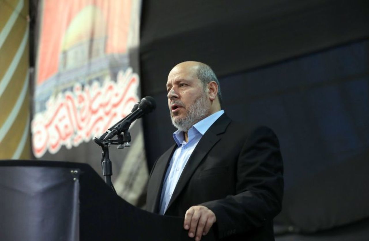 Khalil al-Hayya gives a speech during funeral ceremony, held for Hamas political chief Ismail Haniyeh, in Tehran, Iran on August 1.