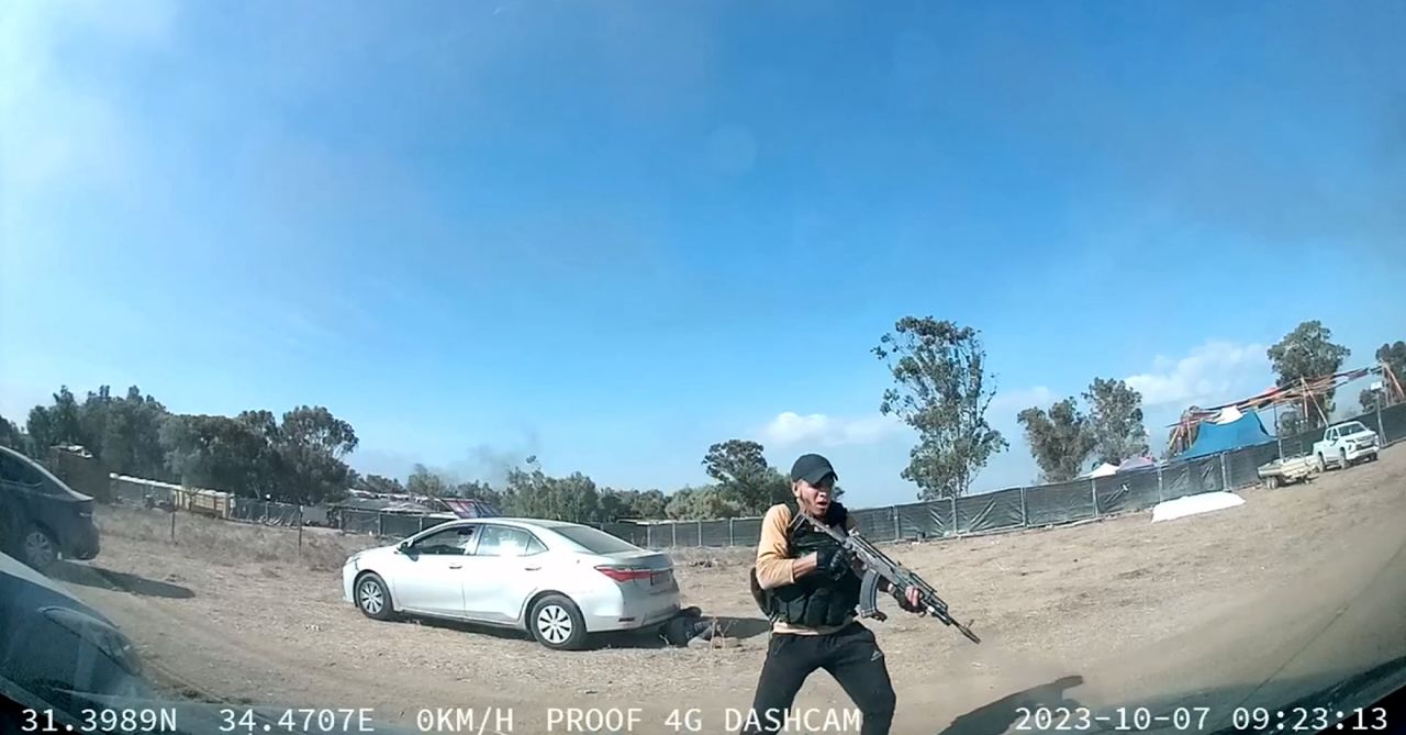 A gunman is seen in dashcam footage from a car at a music festival in southern Israel.