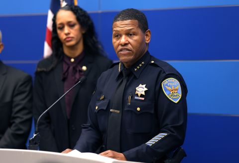 San Francisco Police Chief William Scott speaks at the San Francisco Police Department Headquarters on Friday.