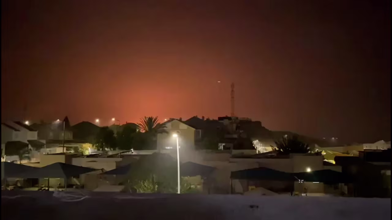 A still from a video shows flashes on the horizon, as seen from Sderot, Israel, on October 28.