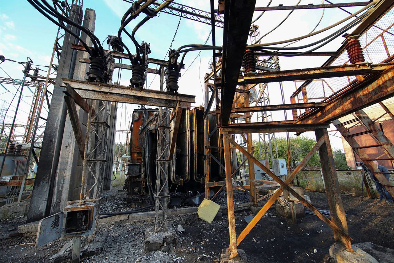 A power substation damaged by a Russian missile strike in?Kharkiv on September 12.