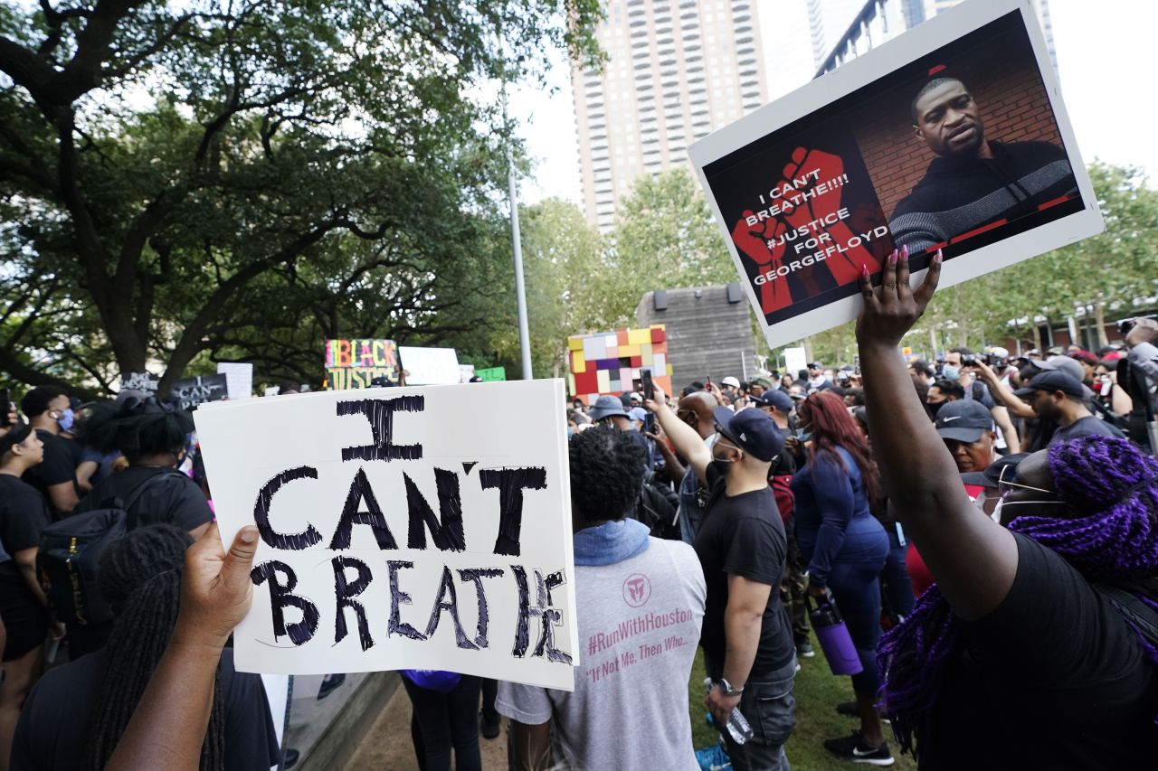 People gather to protest the death of George Floyd in Houston on June 2.