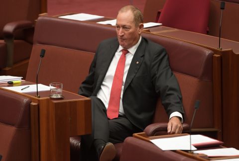Senator Fraser Anning in the Senate at Parliament House, Canberra.