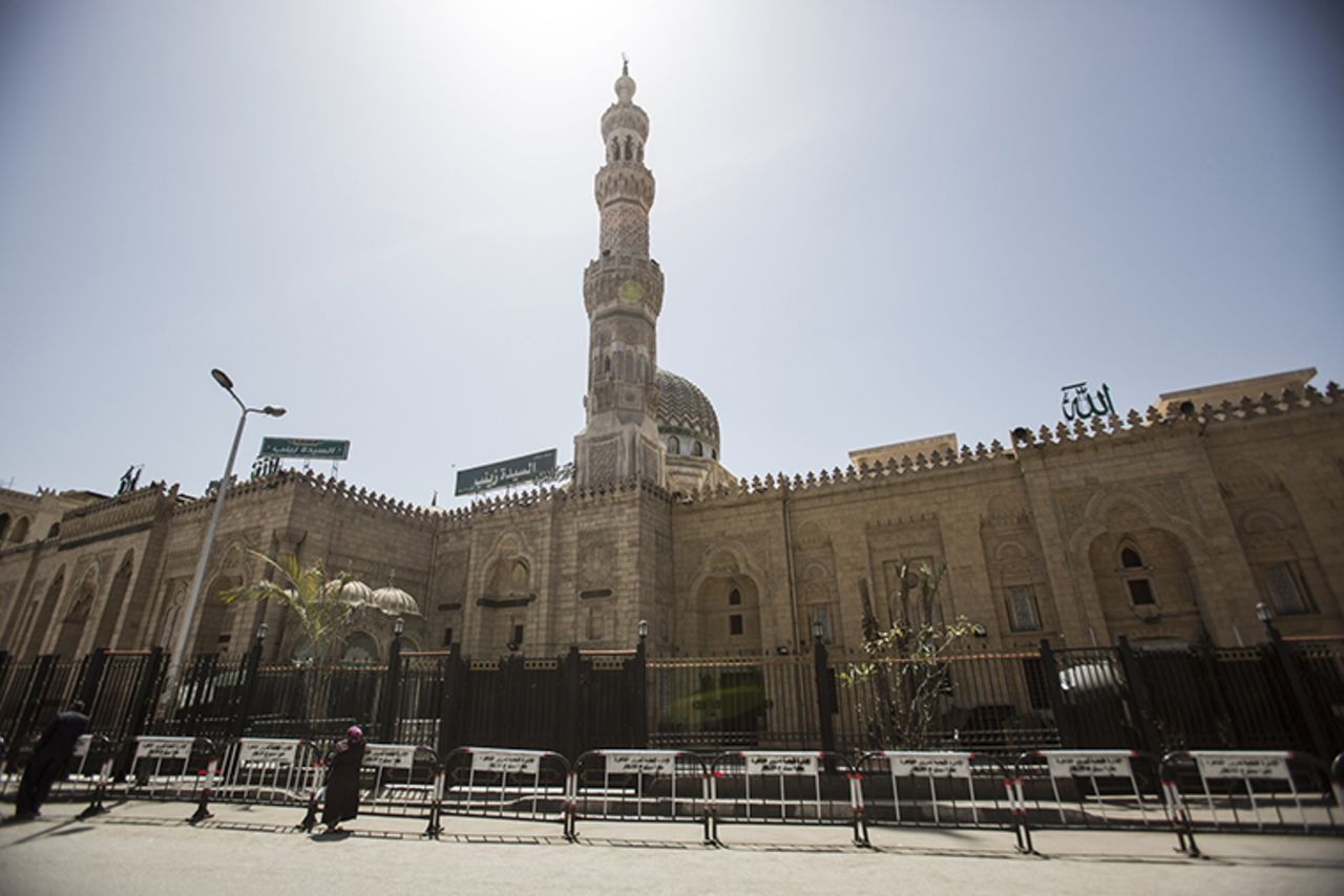 El Sayeda Zainab Mosque is seen closed at the time of Friday Congregational prayers in Cairo, on April 3. 