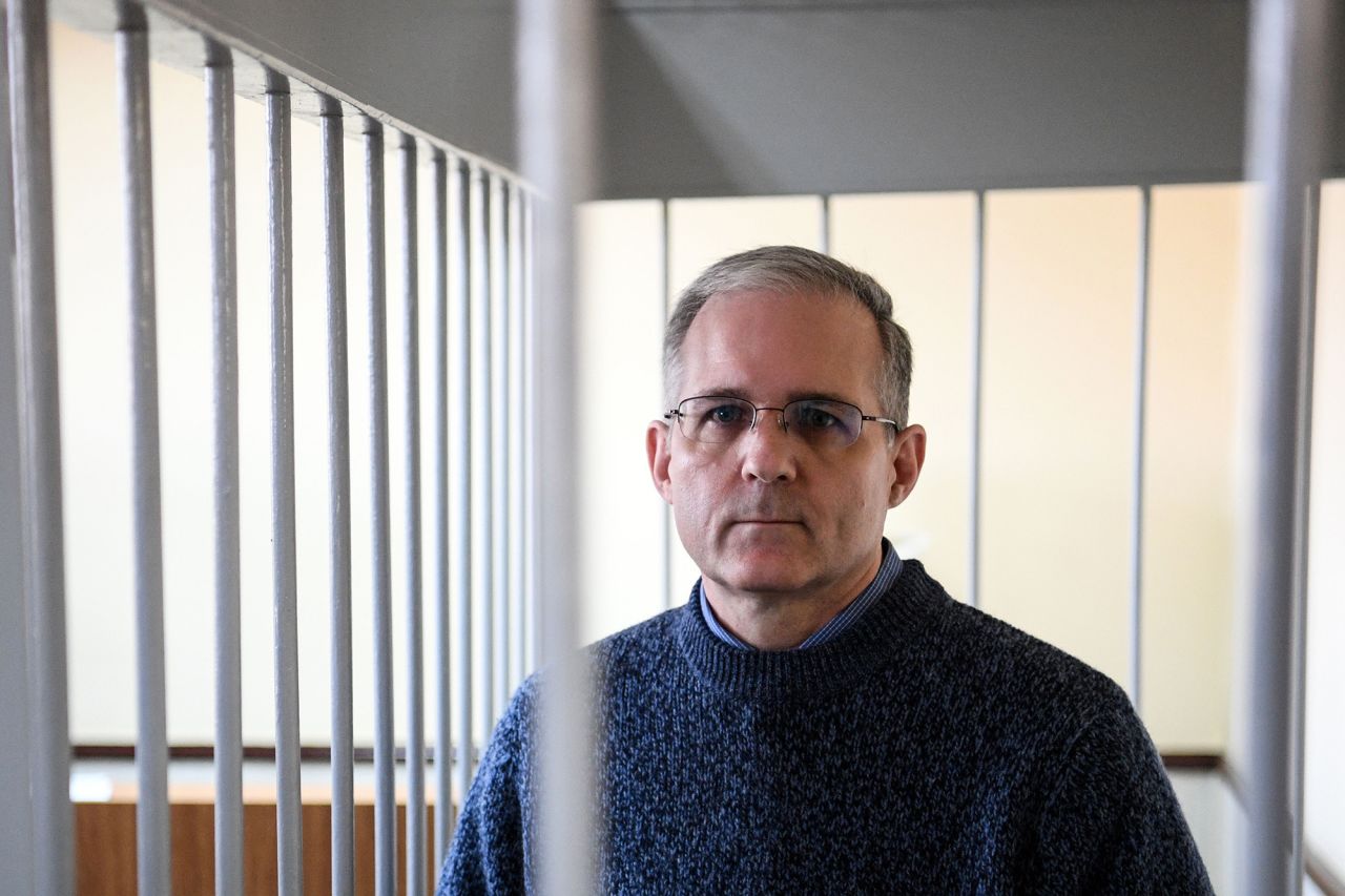 Paul Whelan stands inside a defendant cage during a court hearing in Moscow in 2019. 