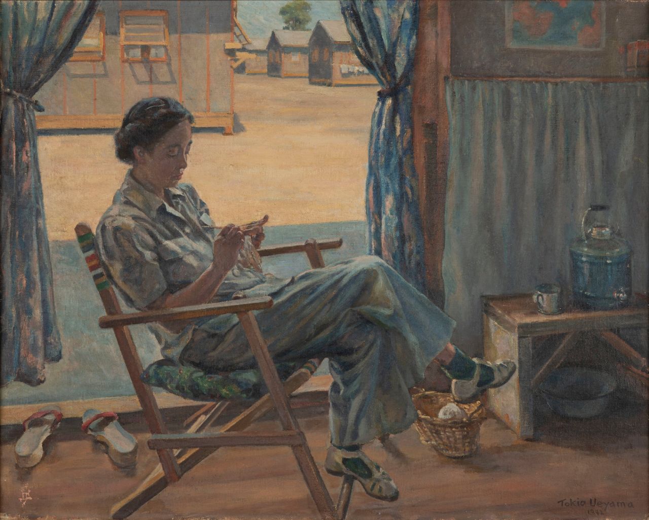 "This lovingly painted domestic scene could be anywhere — but it was in an American detention camp," read an exhibition note accompanying Tokio Ueyama's painting, "The Evacuee."