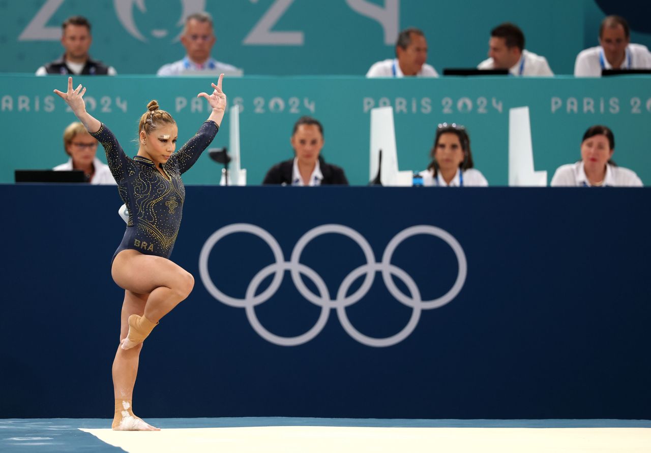 Flavia Saraiva competes on the floor on Tuesday.