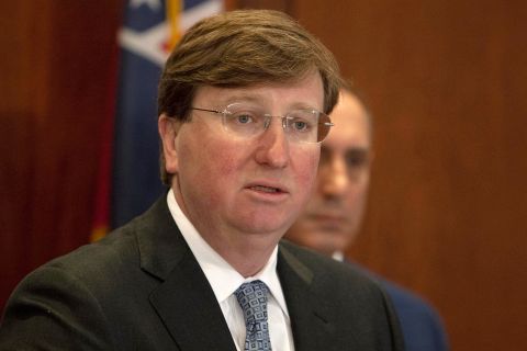 Gov. Tate Reeves, speaks at a press conference at the Woolfolk Building in Jackson, Mississippi on March 3.