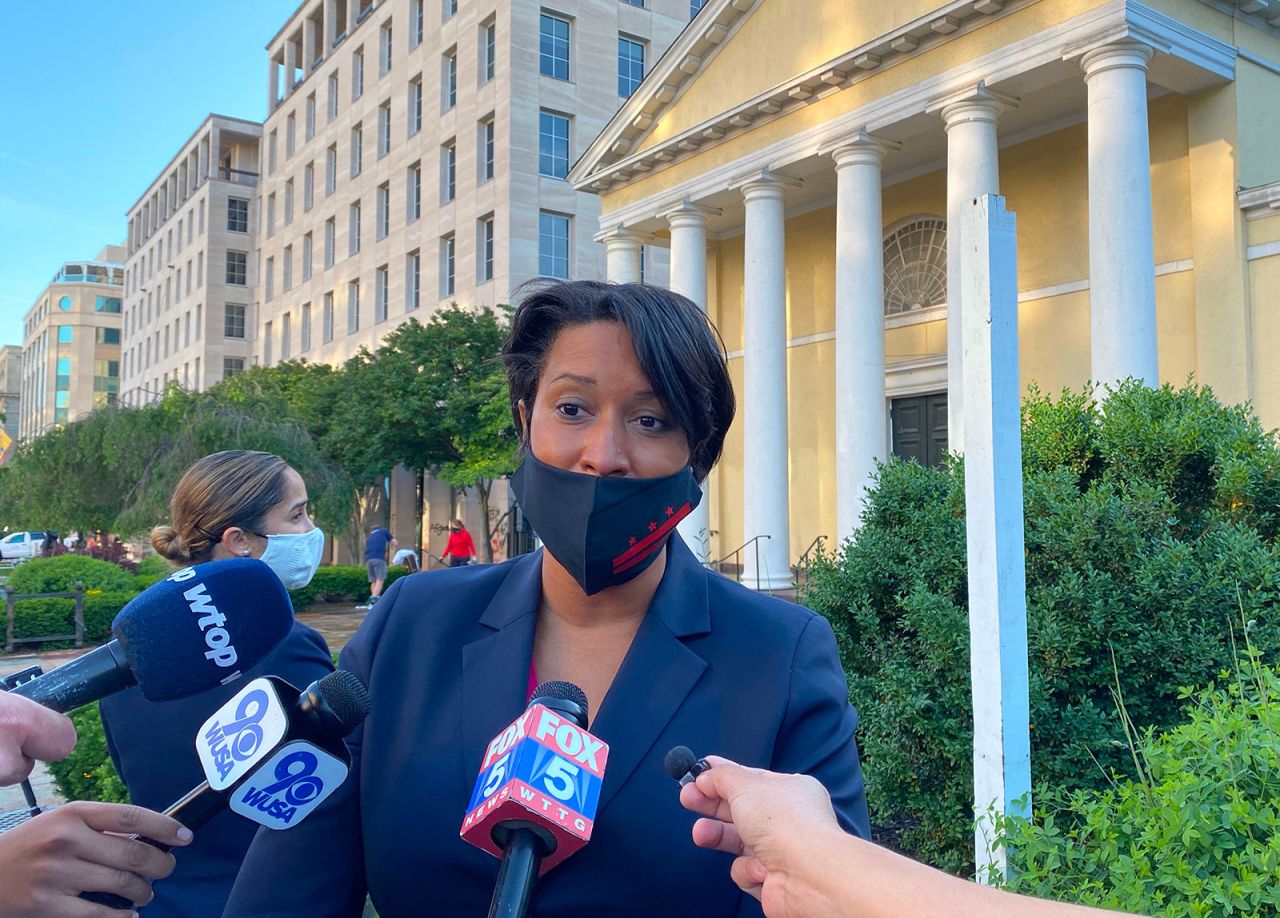 Washington Mayor Muriel Bowser speaks to the press in front of Saint Johns church on June 1.