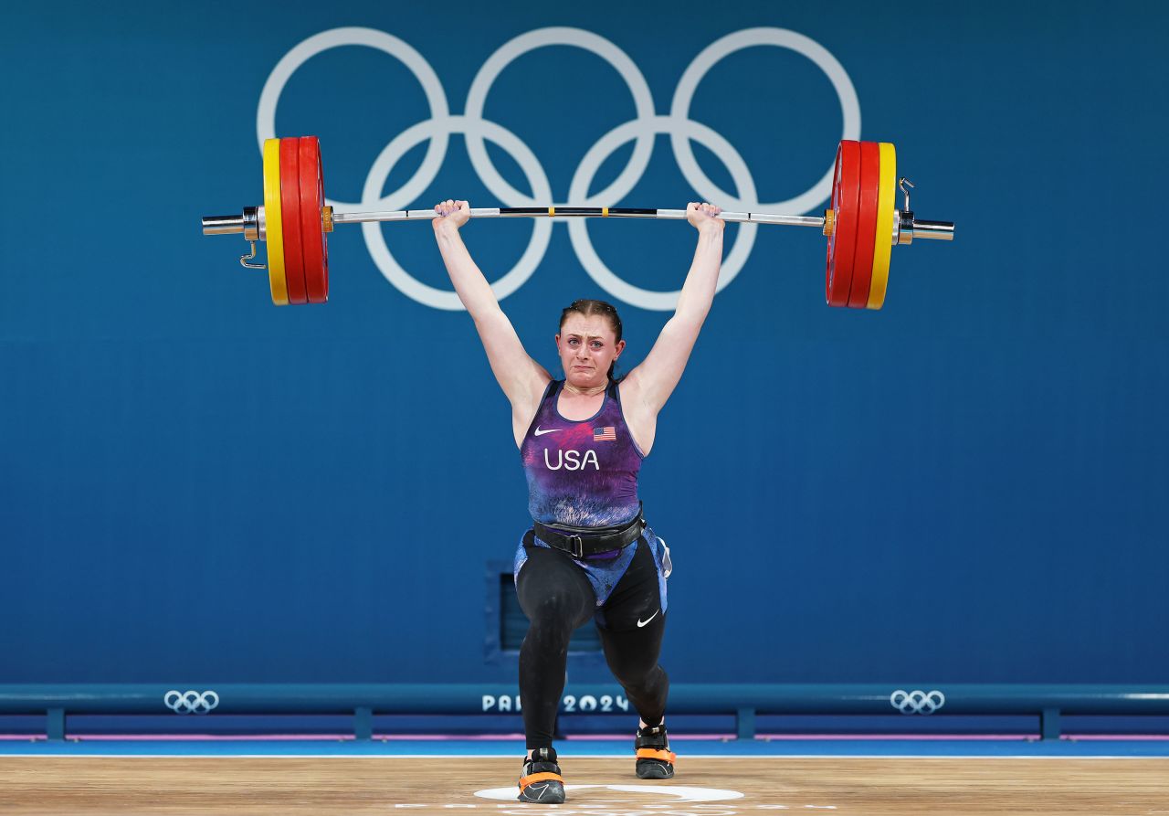 Olivia Reeves competes to win the gold medal in the women's weightlifting 71kg class Friday. 