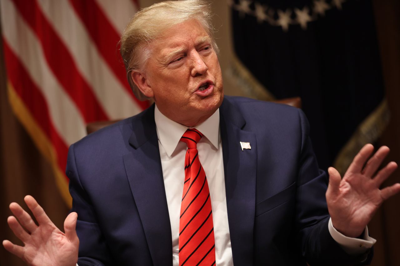 President Donald Trump talks during a news conference and meeting in the Cabinet Room at the White House on Thursday. 