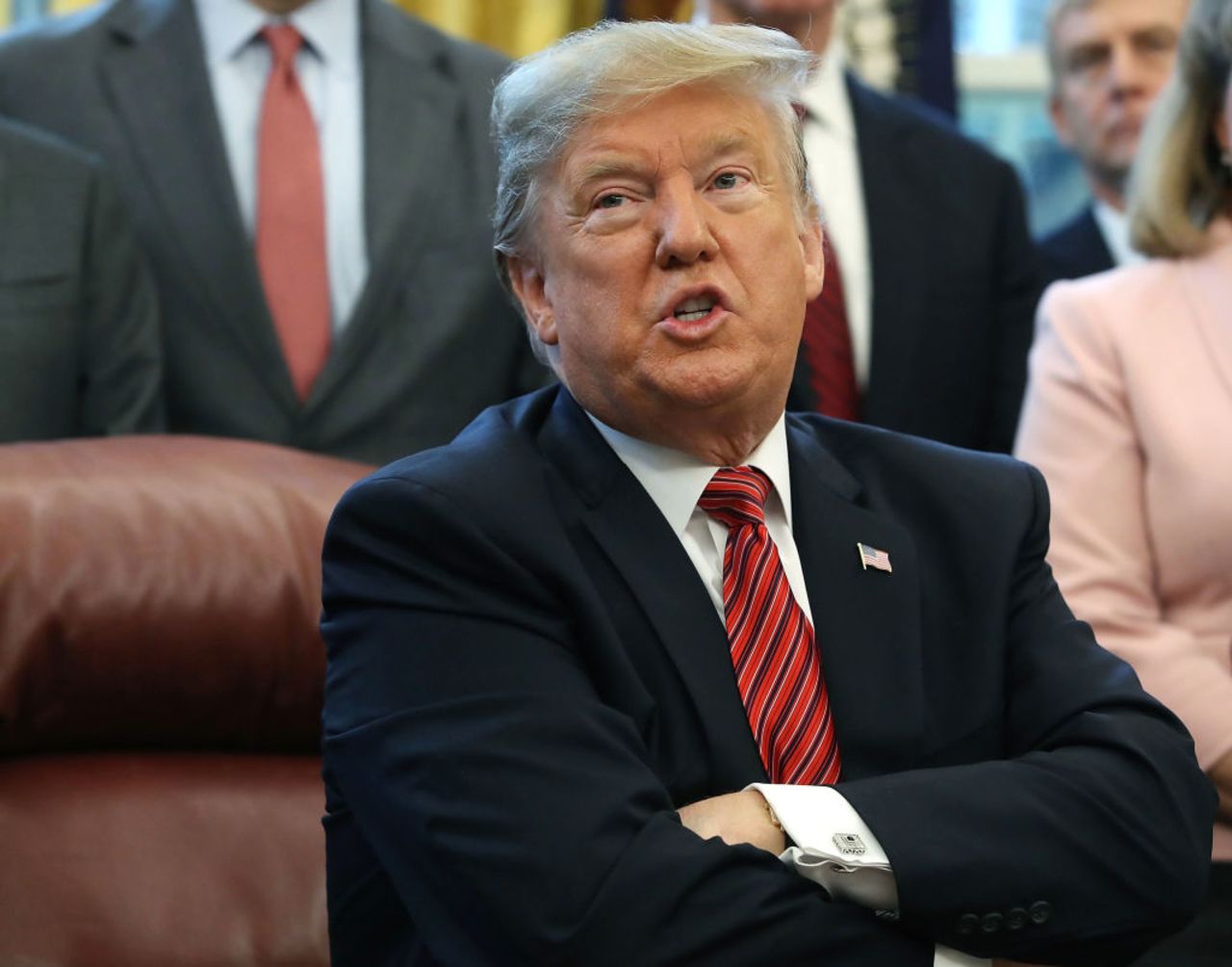 President Trump speaks to the media after signing anti-human trafficking legislation in the Oval Office on Jan. 9, 2019 in Washington, DC. 