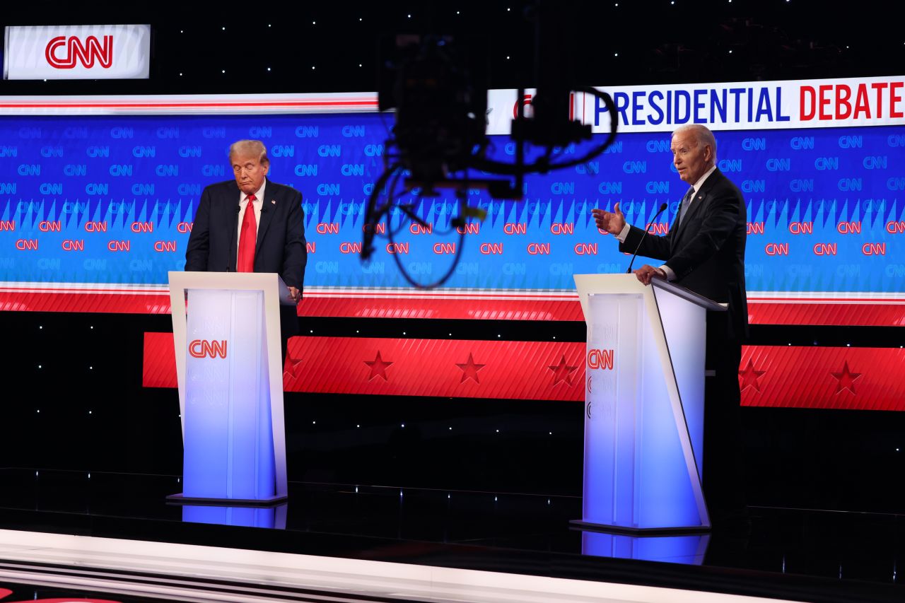 President Joe Biden and former President Donald Trump are seen during a CNN Presidential debate in Atlanta on Thursday.