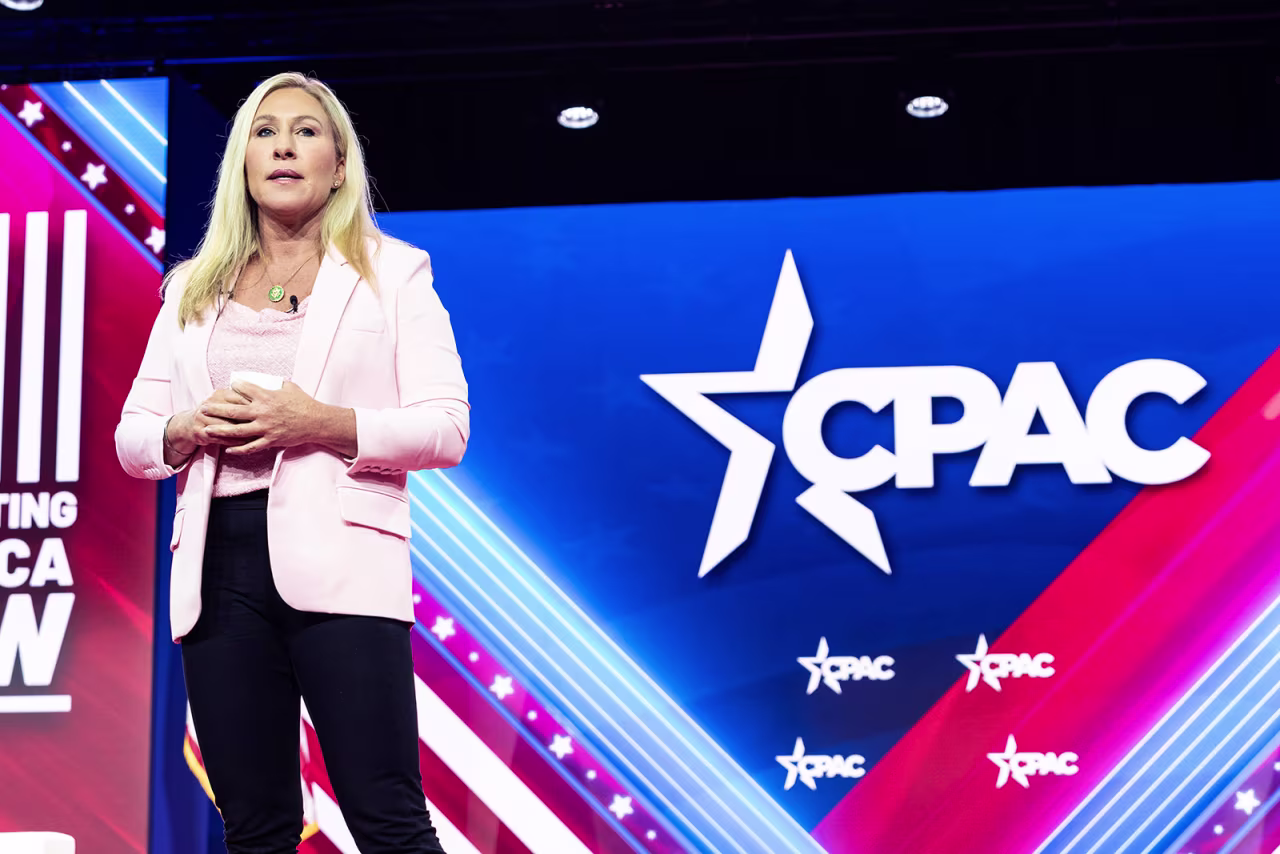 Rep. Marjorie Taylor Greene speaks at CPAC on Friday, March 3. 