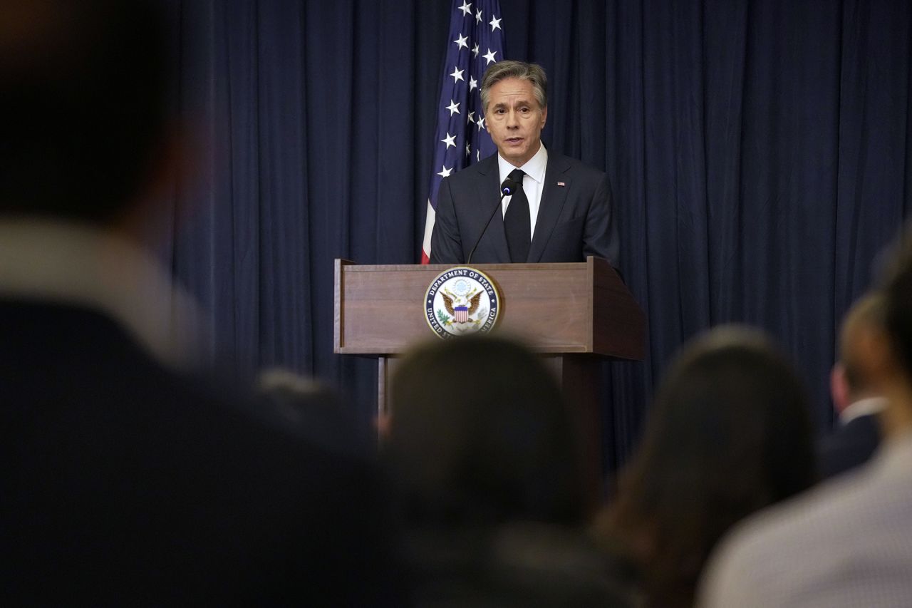 U.S. Secretary of State Antony Blinken speaks to the media during a press conference in Jakarta, Indonesia, on July 14.