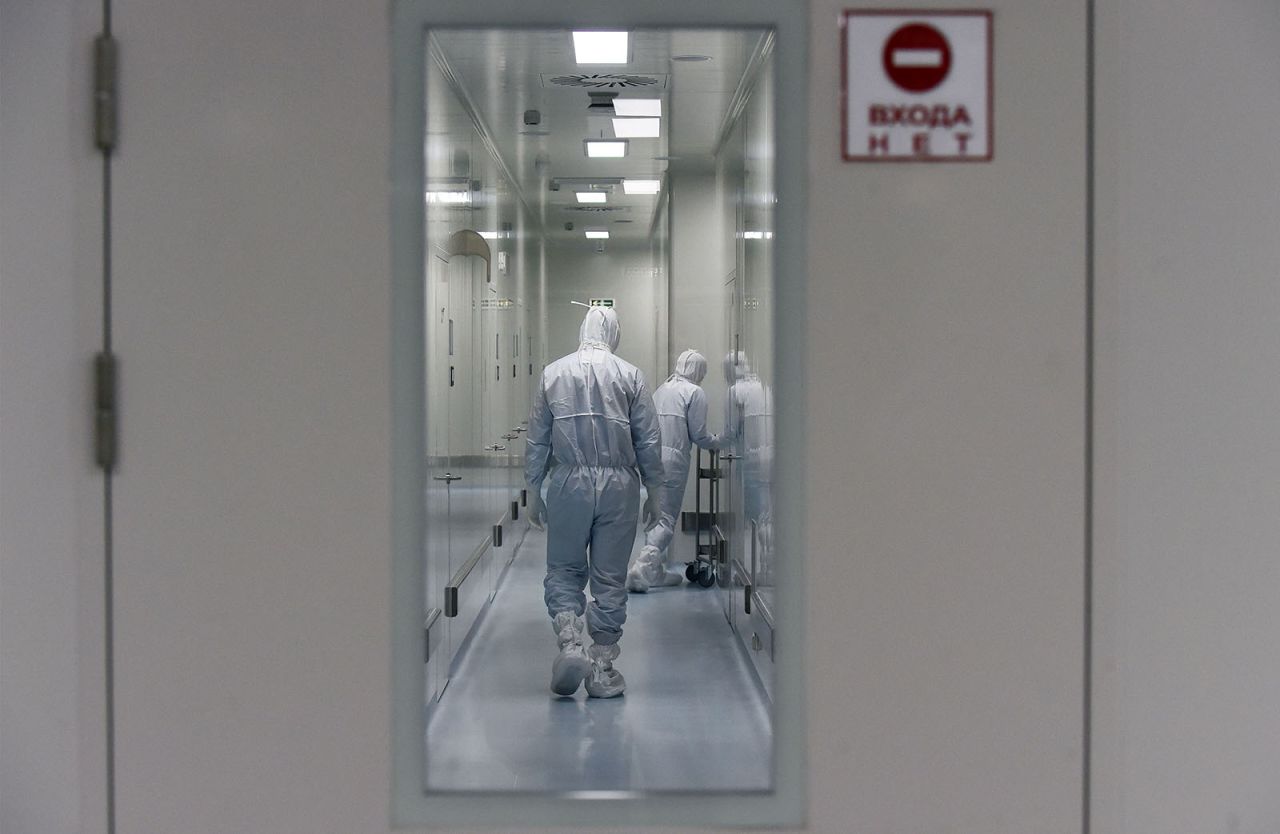 Employees are seen at Russia's biotech company BIOCAD, which is working on a coronavirus vaccine.