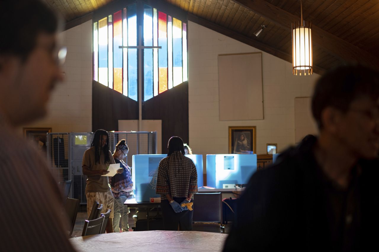 Voters mark their ballots on Tuesday at the Lawrenceville Road United Methodist Church in Tucker, Georgia. 