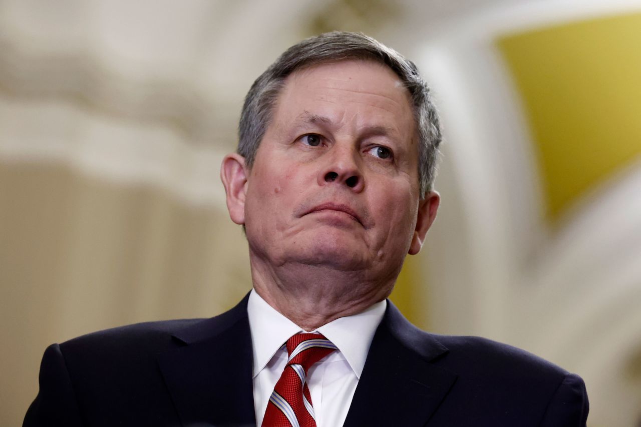 Sen. Steve Daines listens during a news conference at the Capitol in Washington, DC, on March 20. 