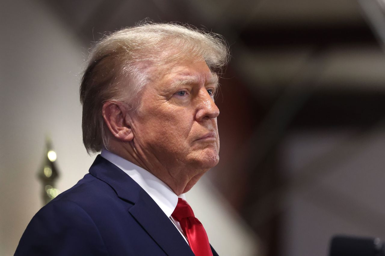 Former President Donald Trump arrives for a rally in Maquoketa, Iowa, on September 20.