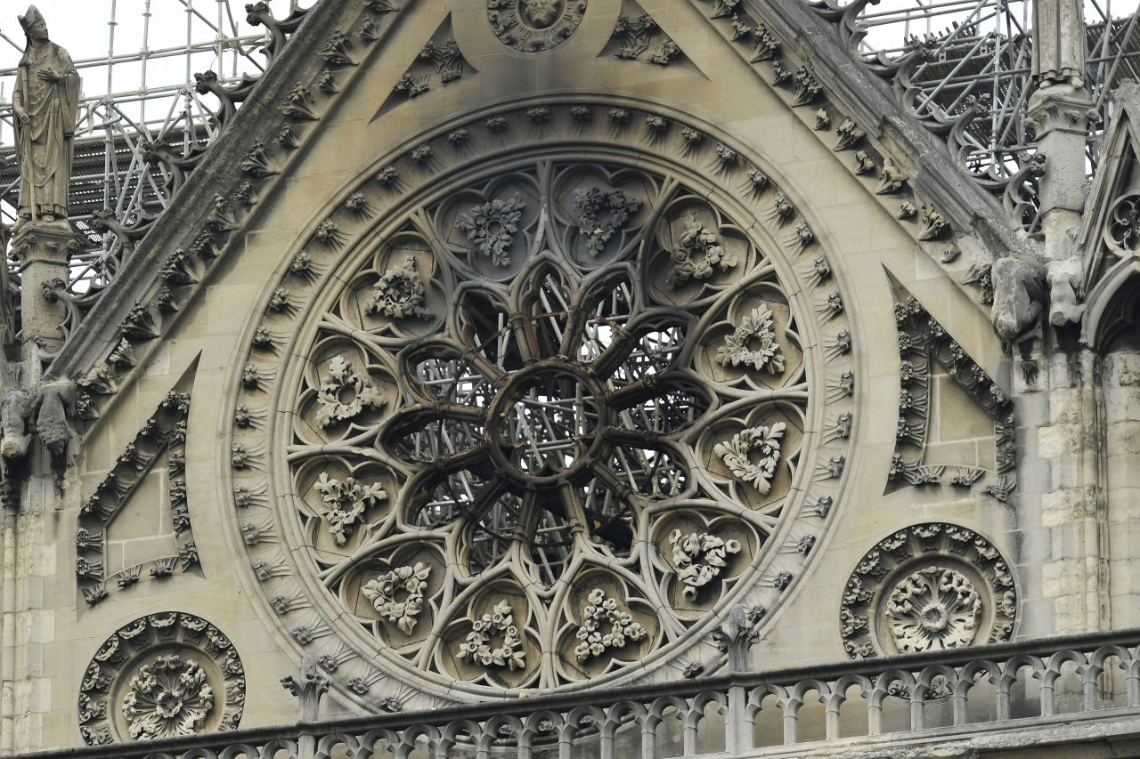 Damage to the exterior of the Cathedral on Tuesday morning.