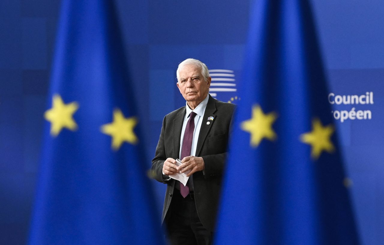 European Union for Foreign Affairs and Security Policy Josep Borrell arrives for a summit at EU parliament in Brussels, Belguim, on February 9.