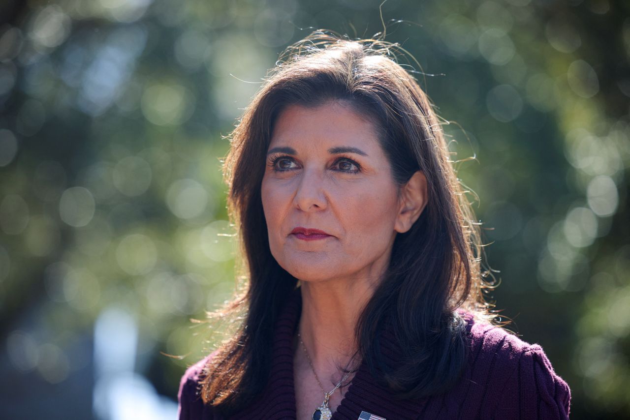 Republican presidential candidate Nikki Haley looks on after casting her vote in the South Carolina Republican primary on Kiawah Island, South Carolina, on February 24.