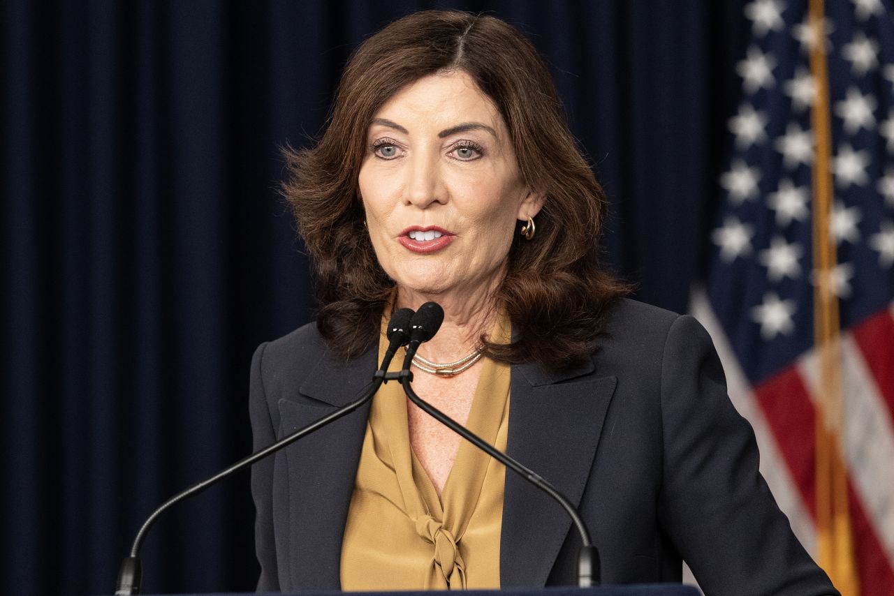 Governor Kathy Hochul speaks during media availability after roundtable on hate and bias crimes with law enforcement at Governor's office on November 13, in New York.