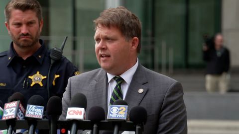 Lake County State's Attorney Eric Rinehart speaks during a press conference on July 6. 