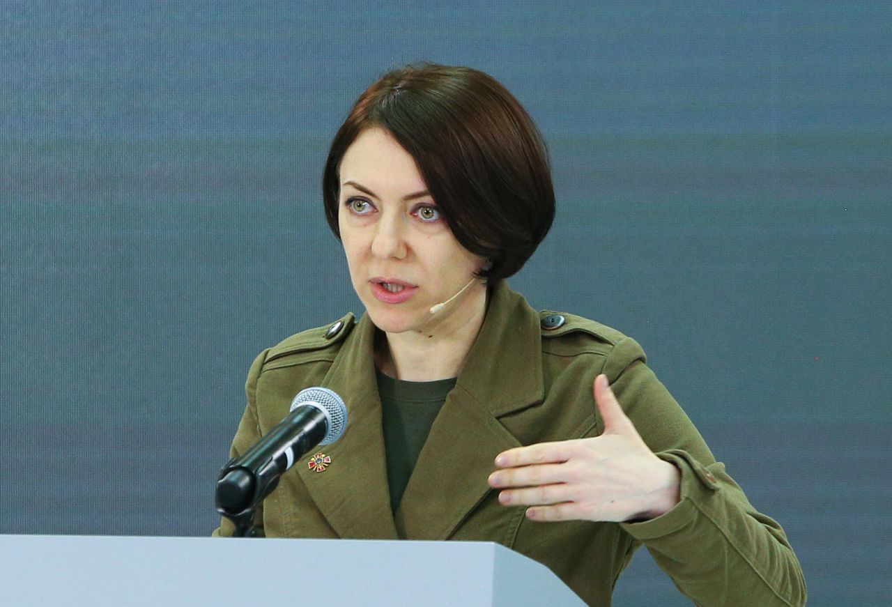 Ukrainian Deputy Defense Minister Hanna Maliar speaks during a media briefing in Kyiv, Ukraine on April 13. 
