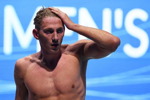 Russia's Ilya Borodin reacts after winning the final of the Mens 400m Individual Medley Swimming event during the LEN European Aquatics Championships at the Duna Arena in Budapest on May 23. 