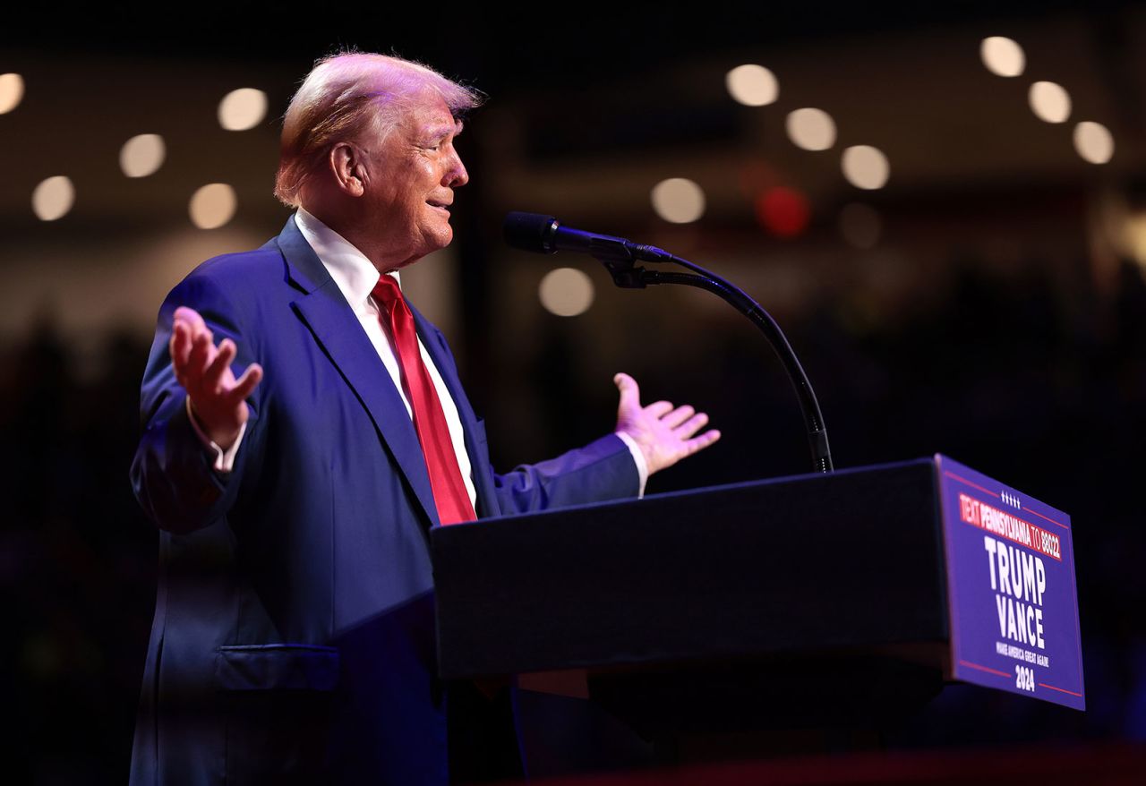 Former President Donald Trump speaks during a campaign rally on Monday, September 23, in Indiana, Pennsylvania. 