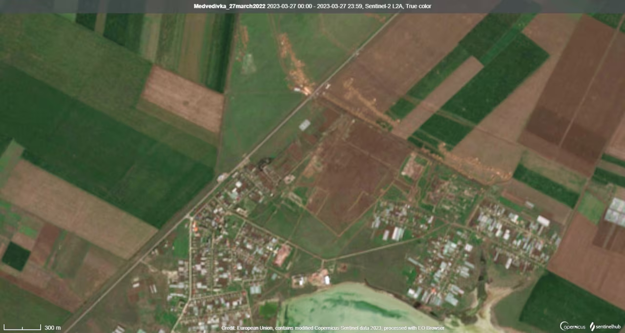 A March 27 satellite image of the facility near Medvedivka. 