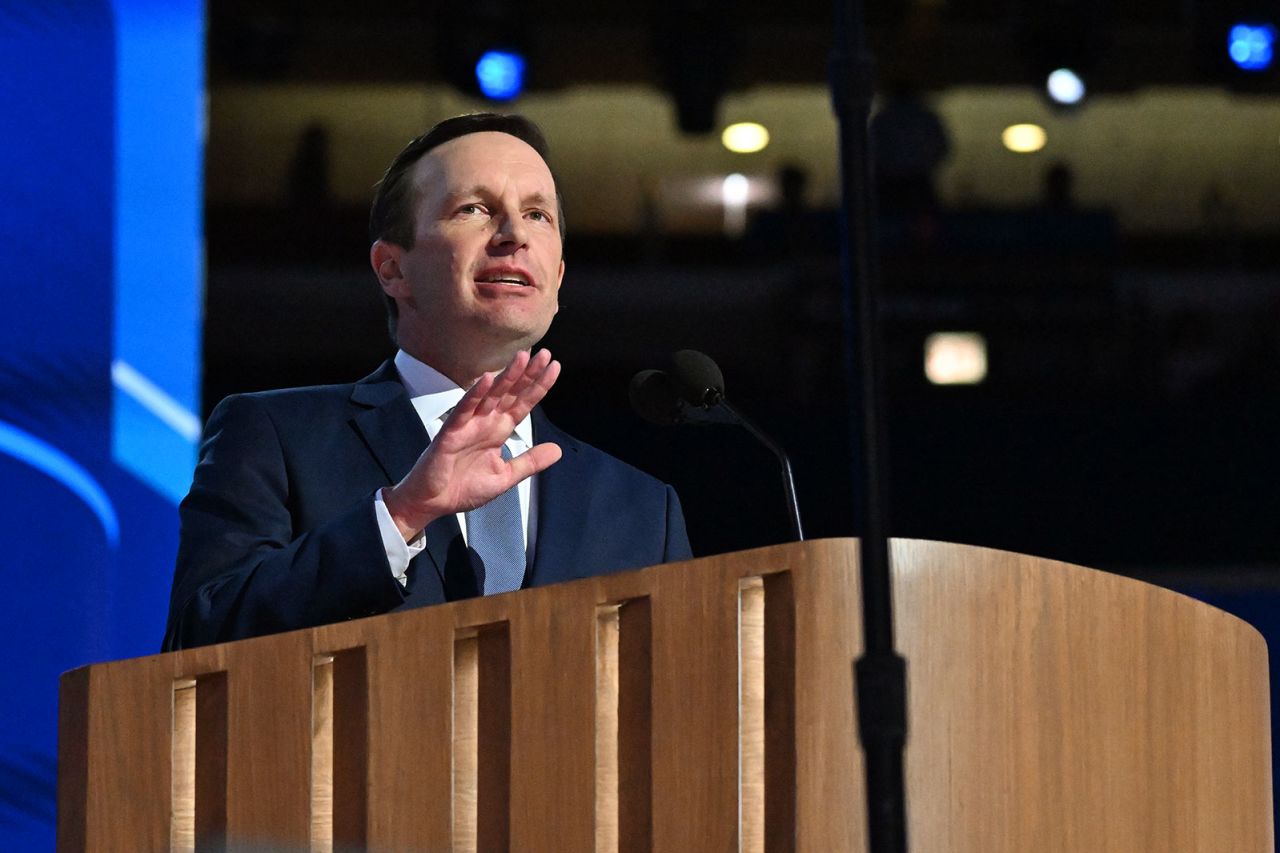 Sen. Chris Murphy speaks on Wednesday, August 21, during the DNC in Chicago.