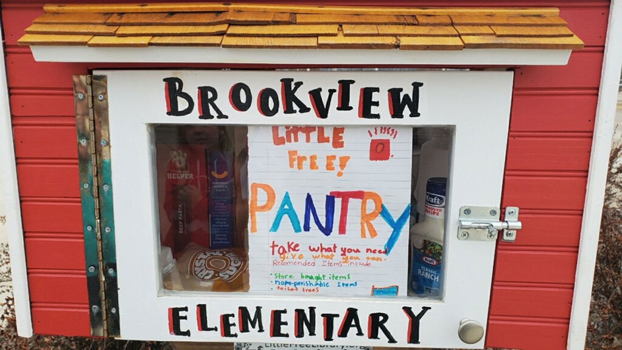 Brookview Elementary's Little Free Library has turned into a Little Free Pantry. 