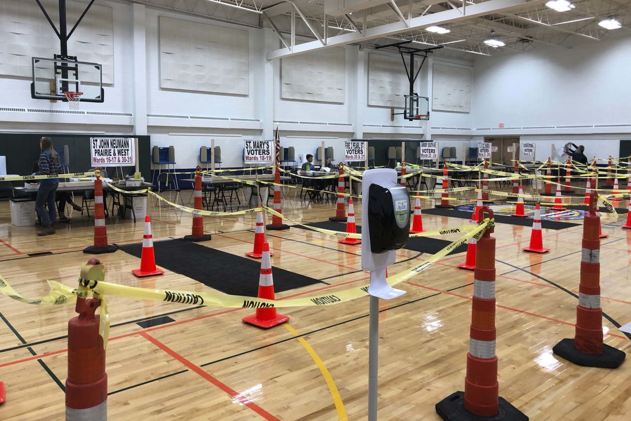 A polling station set-up is pictured in Waukesha, Wisconsin, on April 6.