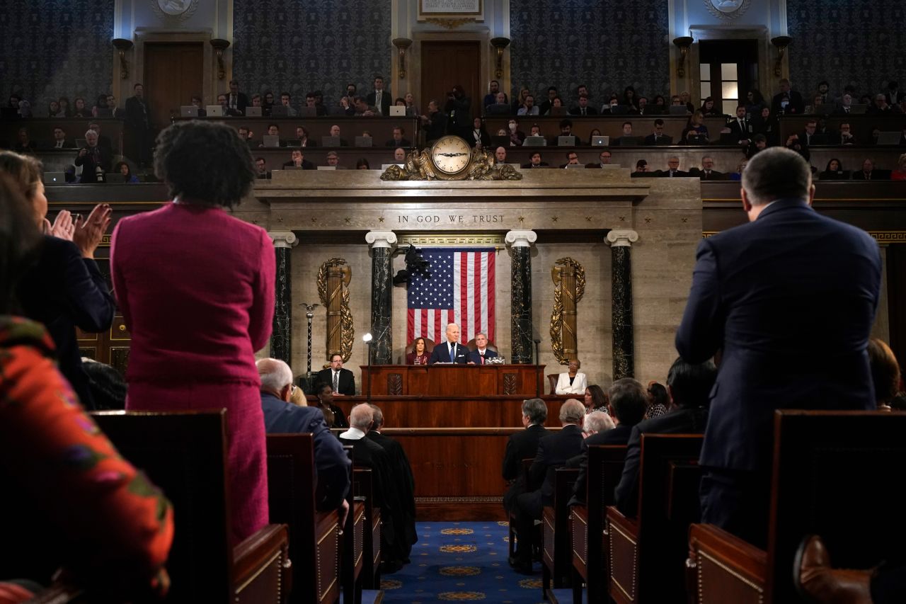 Joe Biden delivers the State of the Union address to a joint session of Congress in the House Chamber of the US Capitol in Washington, DC, on February 7, 2023.