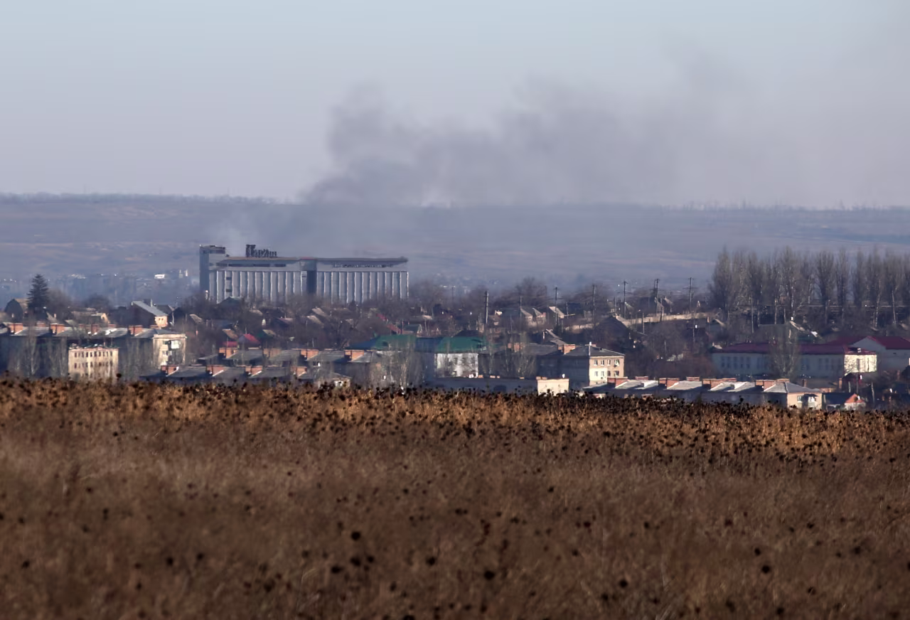 Smoke billows over Bakhmut in Ukraine's Donetsk region on January 25.