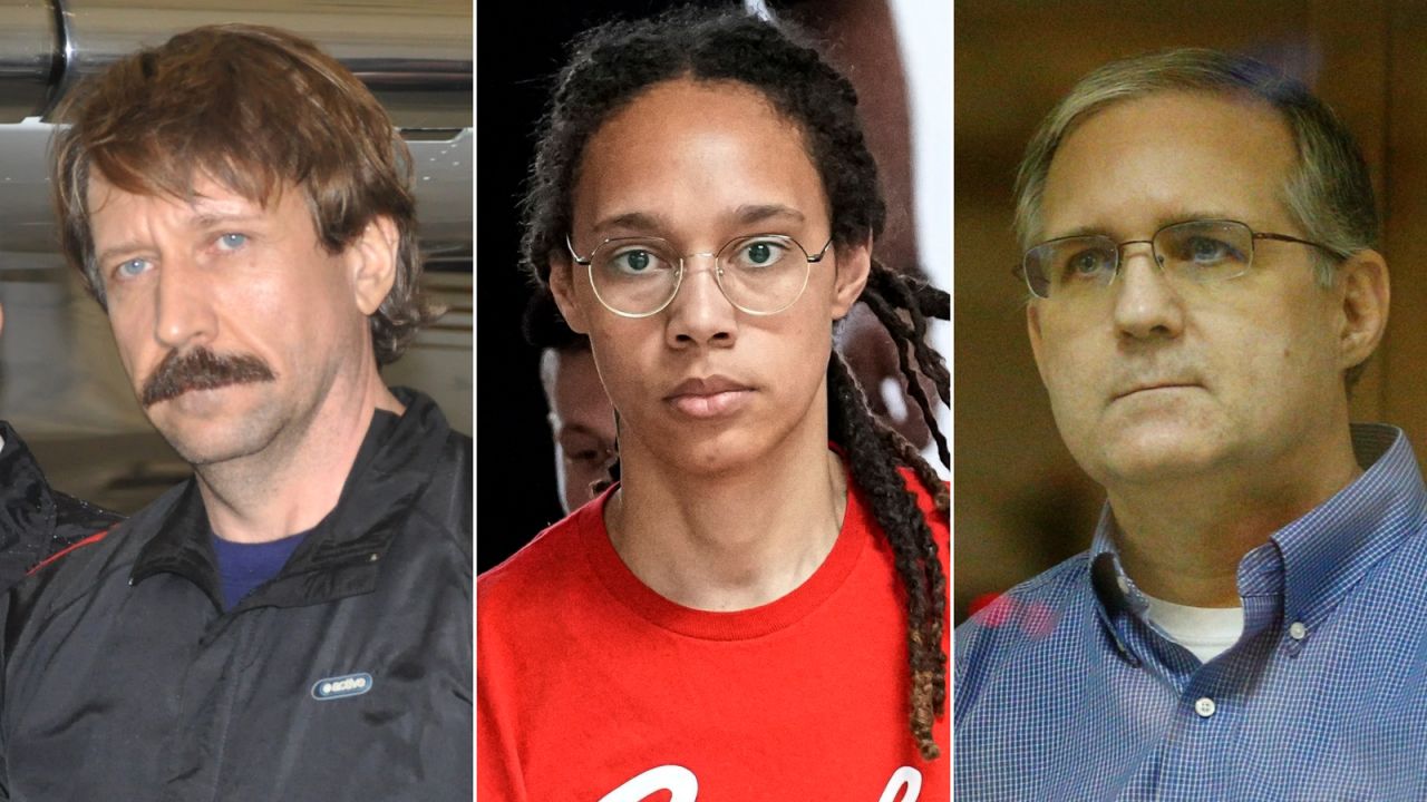 From left, Viktor Bout, Brittney Griner and Paul Whelan. 