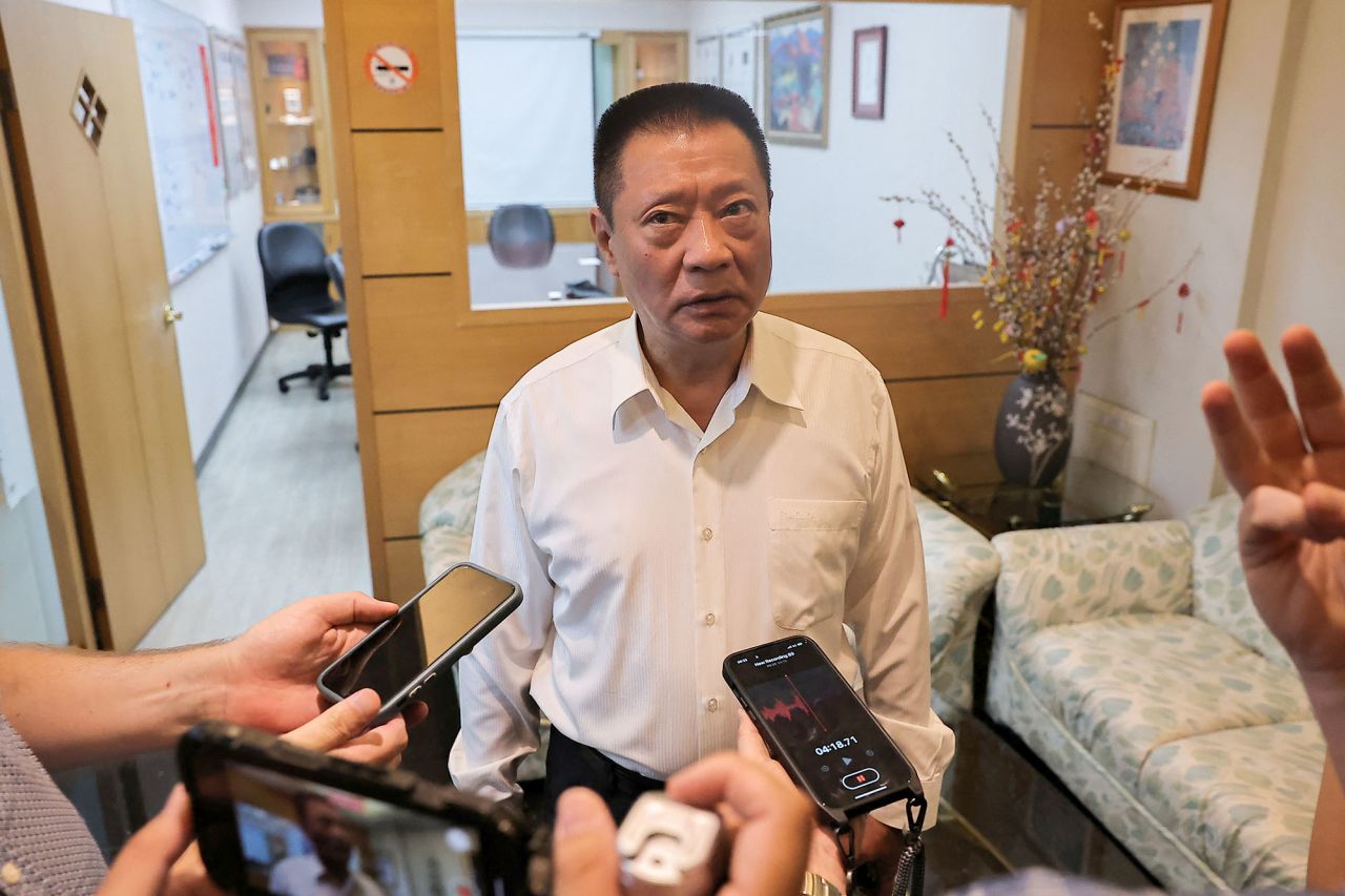 Hsu Ching-kuang, founder and president of Gold Apollo, speaks to the media at their office in New Taipei City, Taiwan, on September 18.