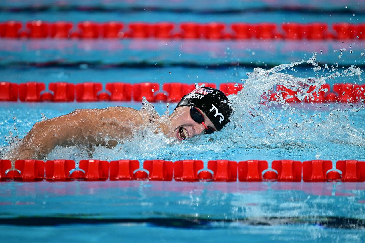 Katie Ledecky of Team USA competes in the final of the women's 1500m freestyle swimming event on July 31.