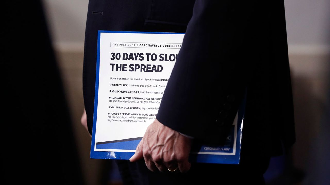 Vice President Mike Pence holds his notes in the James Brady Press Briefing Room of the White House on April 9.