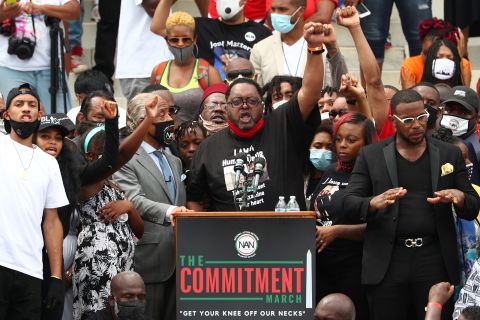 Jacob Blake Sr, the father of Jacob Blake, who was shot by police in Kenosha, Wisconsin, addresses the "Get Your Knee Off Our Necks" Commitment March on Washington 2020 on Friday in Washington.
