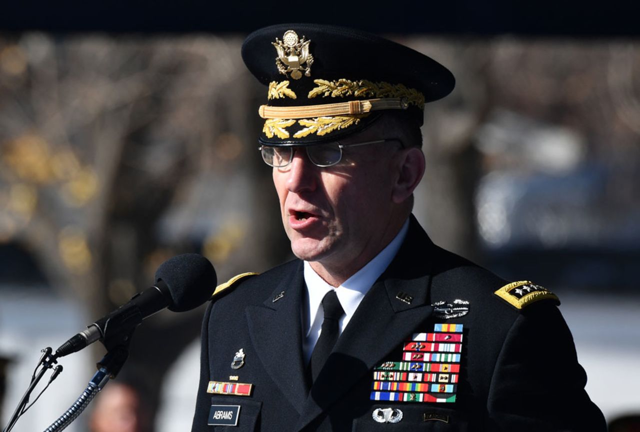 In this file photo, US General Robert B. Abrams, commander of the United Nations Command, US Forces Korea and Combined Forces Command, speaks at a US Army base in Seoul on November 20, 2018.
